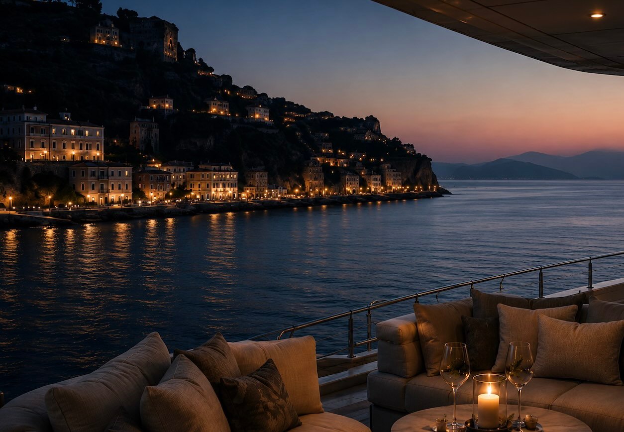 Private yacht at sunset